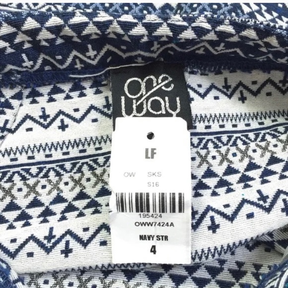 One Way Navy + White Southwestern Geo Fringe Mini Skirt 4 - Picture 4 of 7